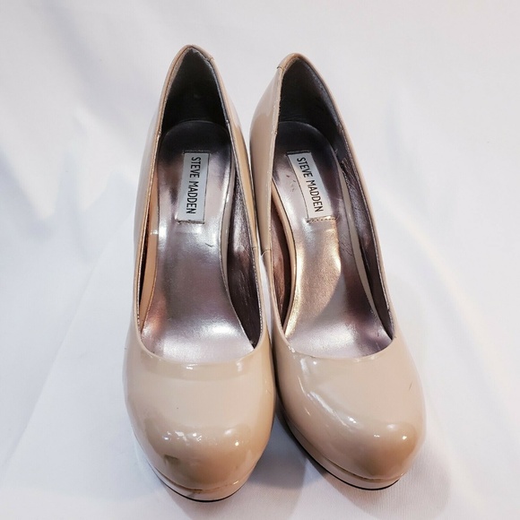 Steve Madden Nude Heels Beige Patent Vegan Platfor - Picture 8 of 8